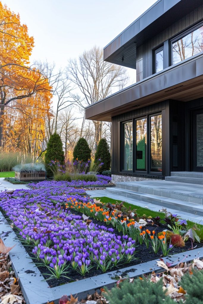 fall garden with crocus beds