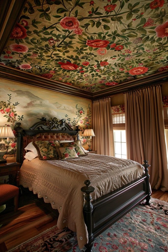 floral ceiling and wall mural