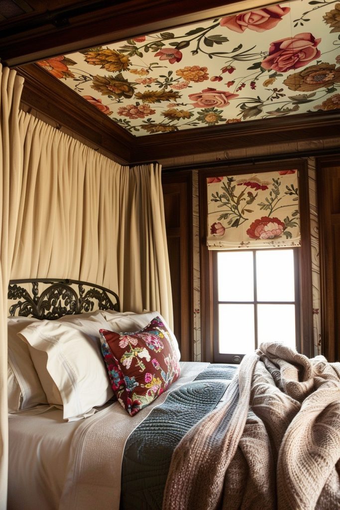 floral ceiling and window treatment