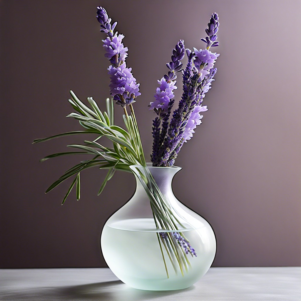 frosted glass vase with lavender sprigs