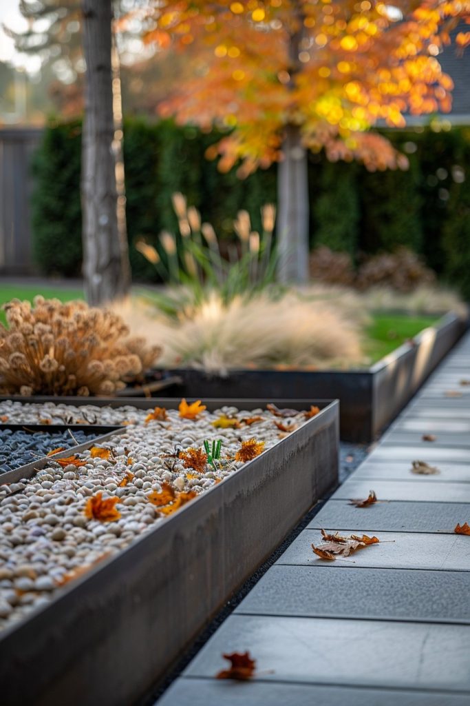 garden beds with garlic