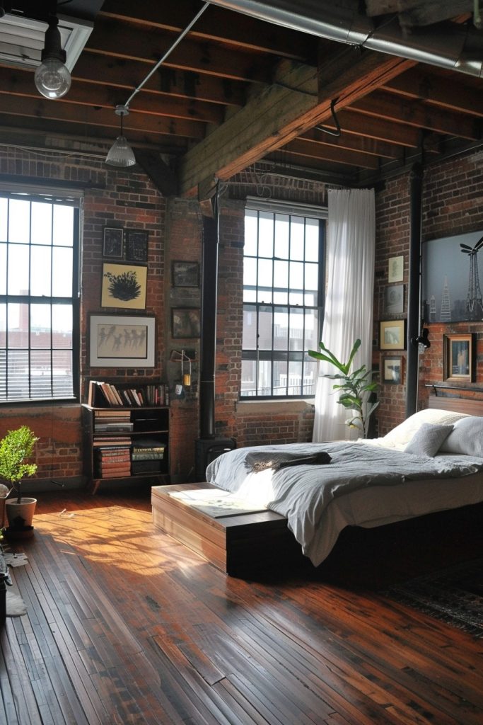 industrial loft bedroom