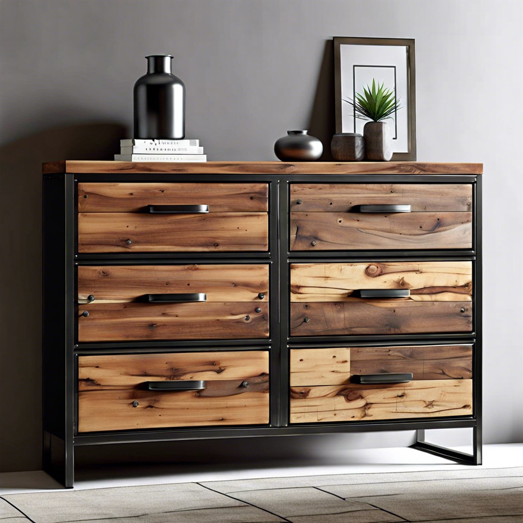 industrial minimalist steel and wood dresser