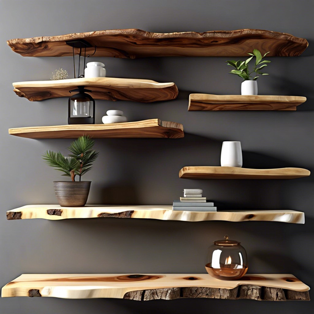 live edge wooden shelves