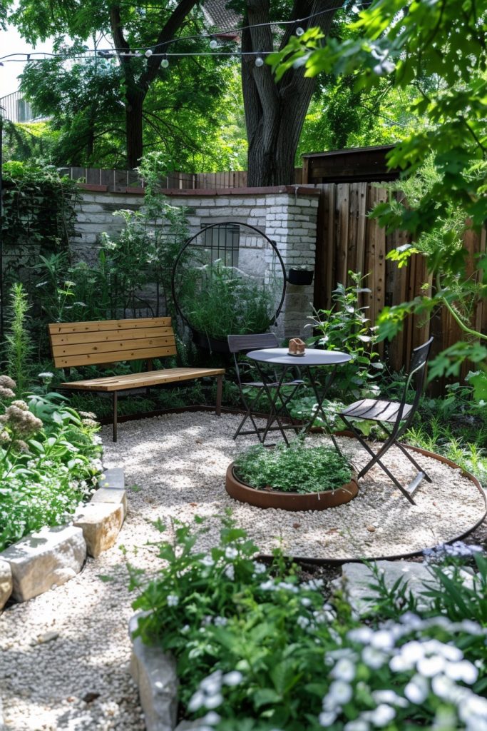 lush garden with seating
