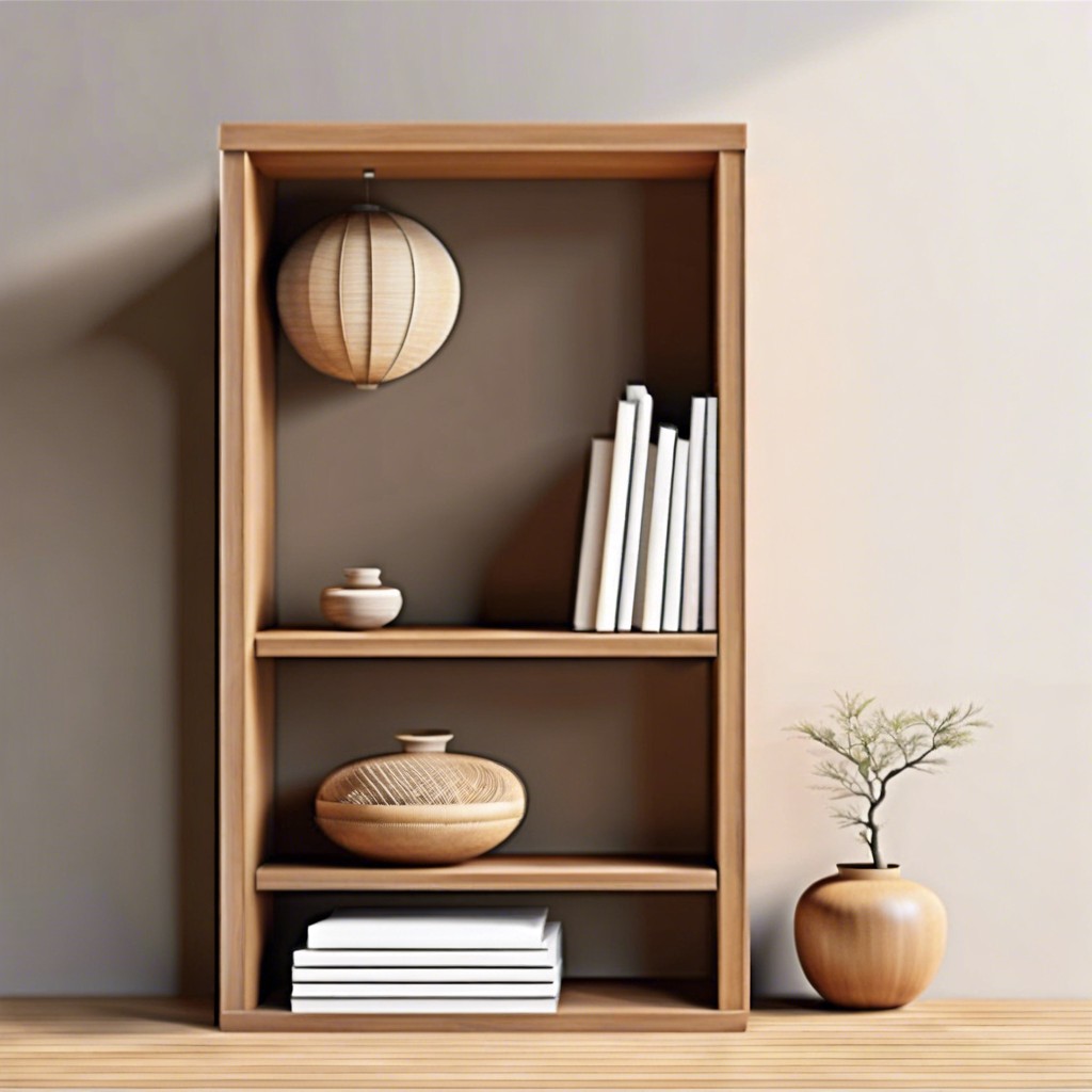 minimalist bookshelf with zen literature