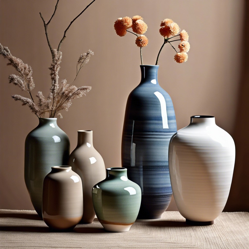 mismatched ceramic vases