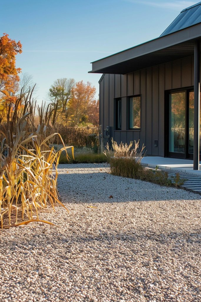 modern backyard with cornstalks