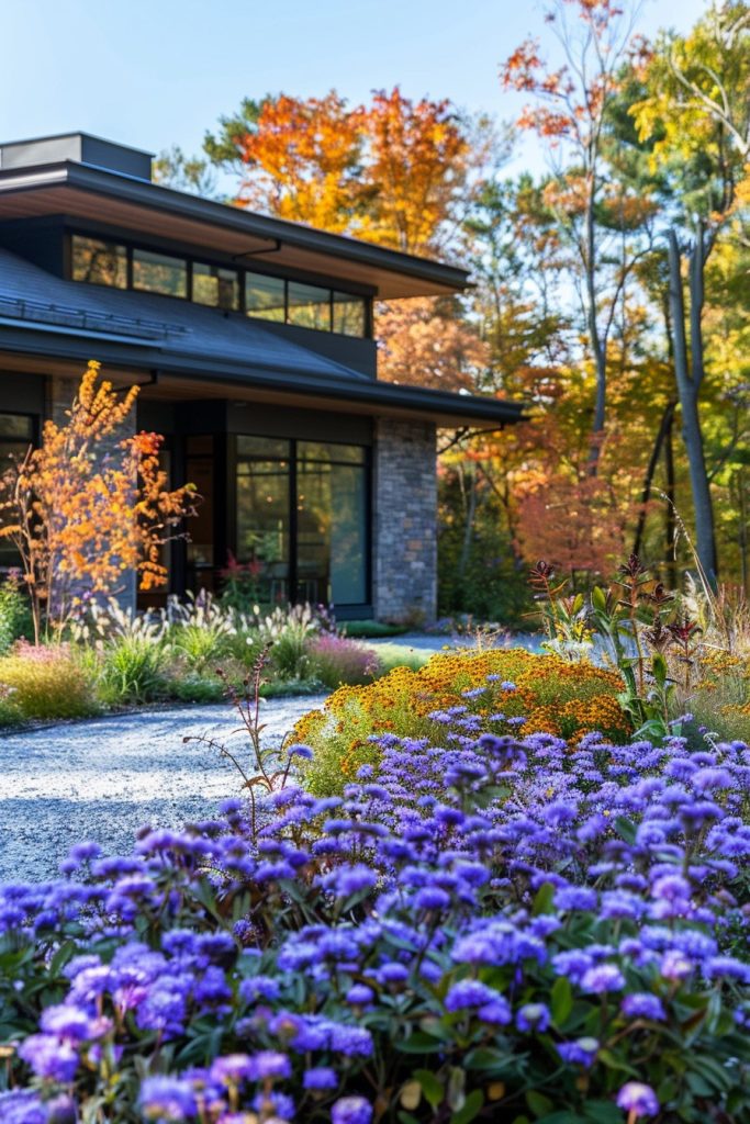 modern garden with asters