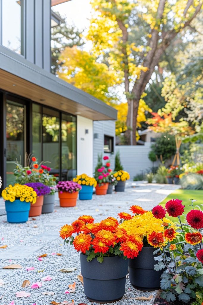 modern garden with mums