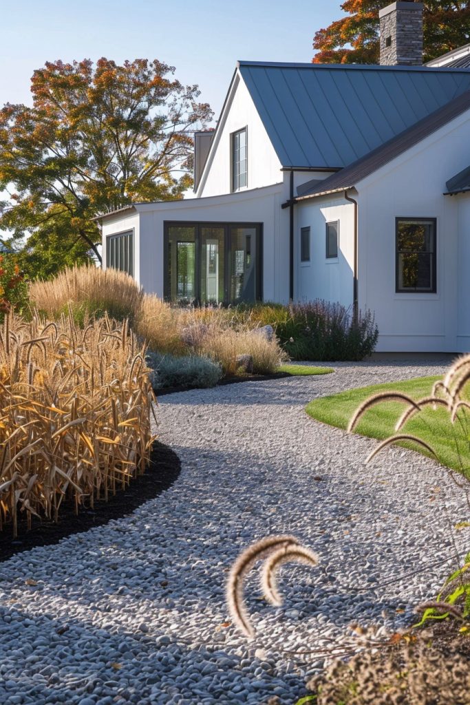 modern house garden with cornstalks