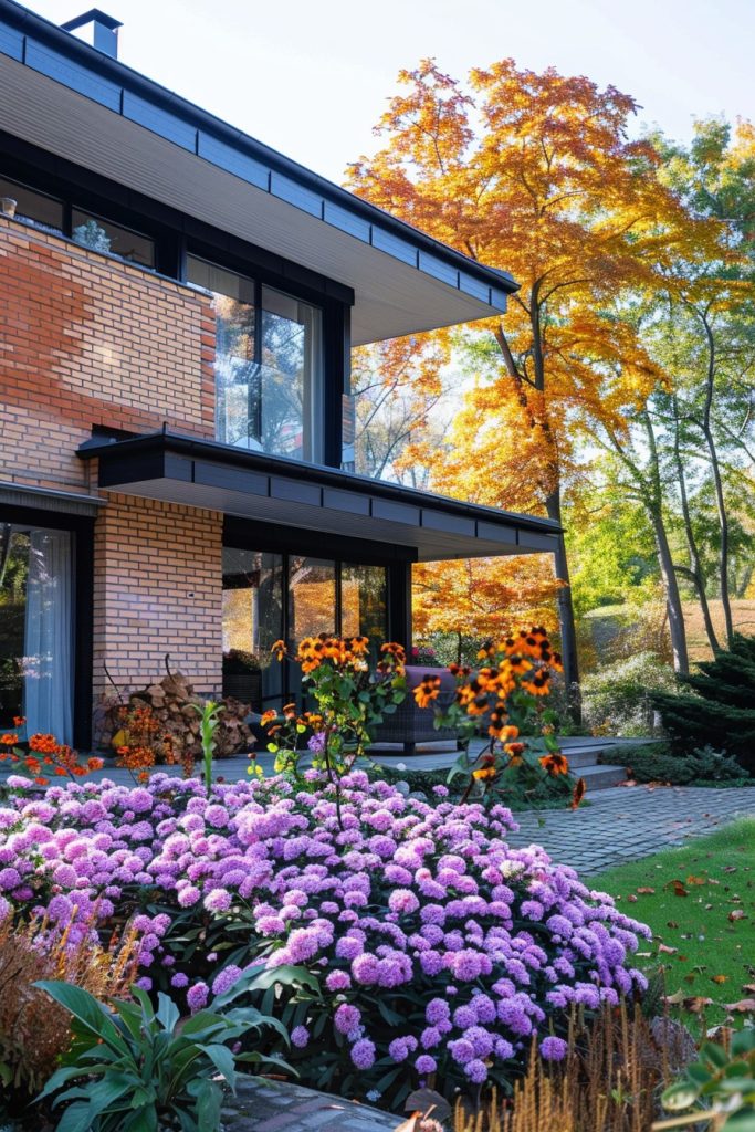 modern house with planted asters