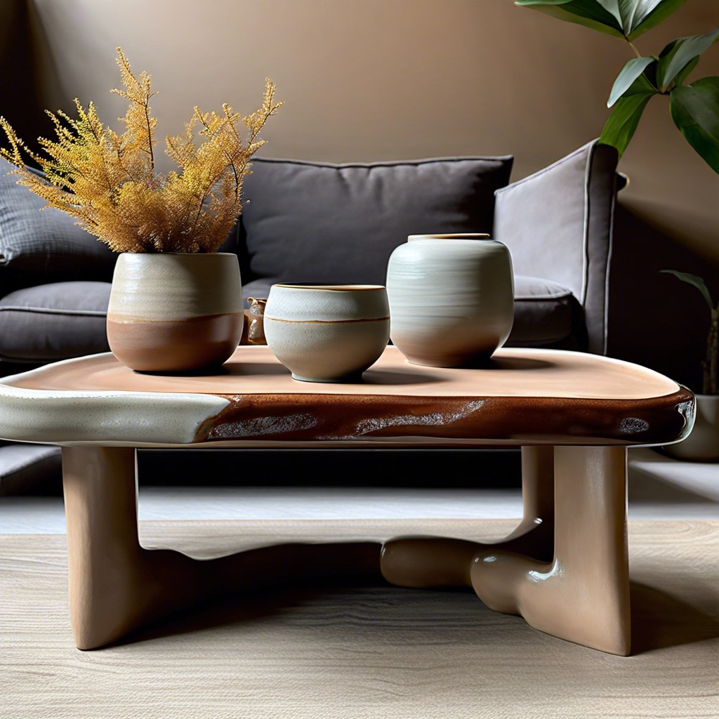 natural glaze pottery on coffee tables