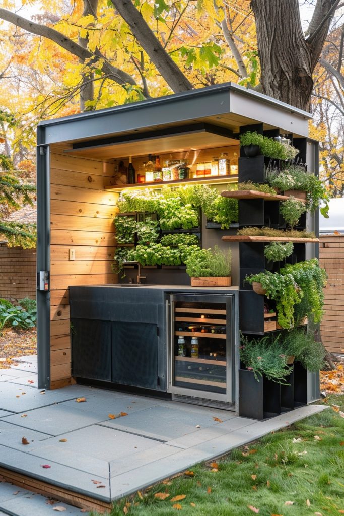 outdoor kitchen unit with herb garden