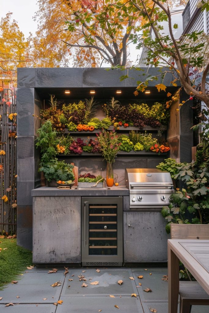 outdoor kitchenette with herb garden