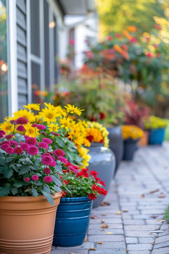 potted colorful mums