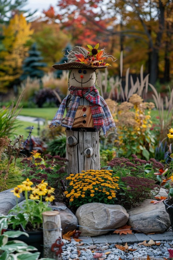 scarecrow on a stump garden decor