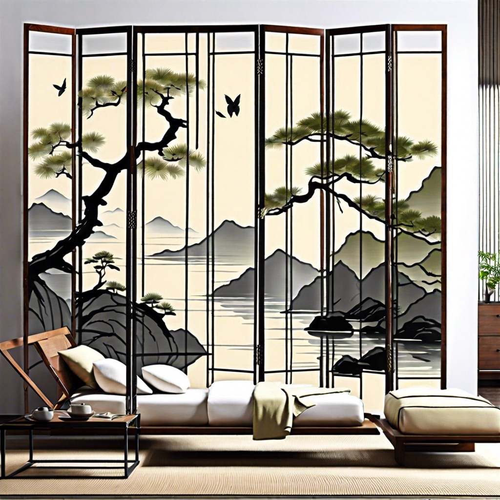 shoji screen room dividers with nature prints