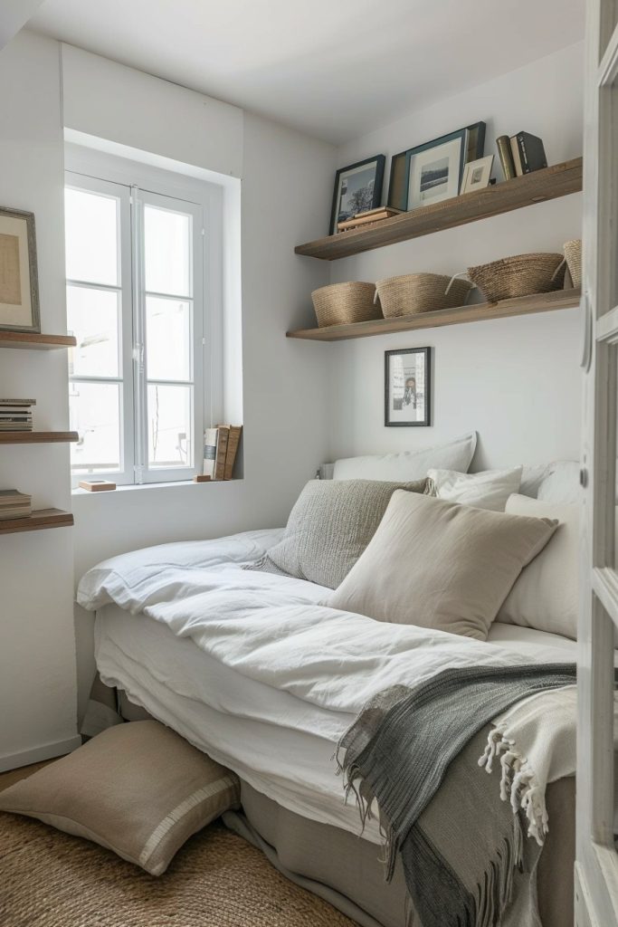 small bedroom floating shelves