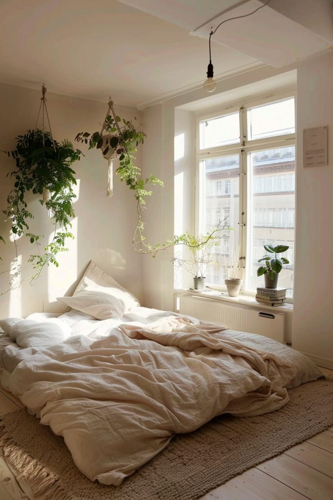 small bedroom hanging plants
