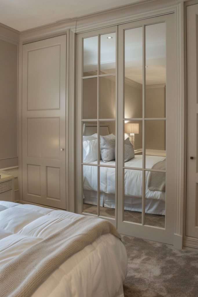 small bedroom mirrored closed doors
