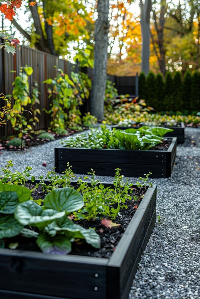 small garden beds with kale and spinach