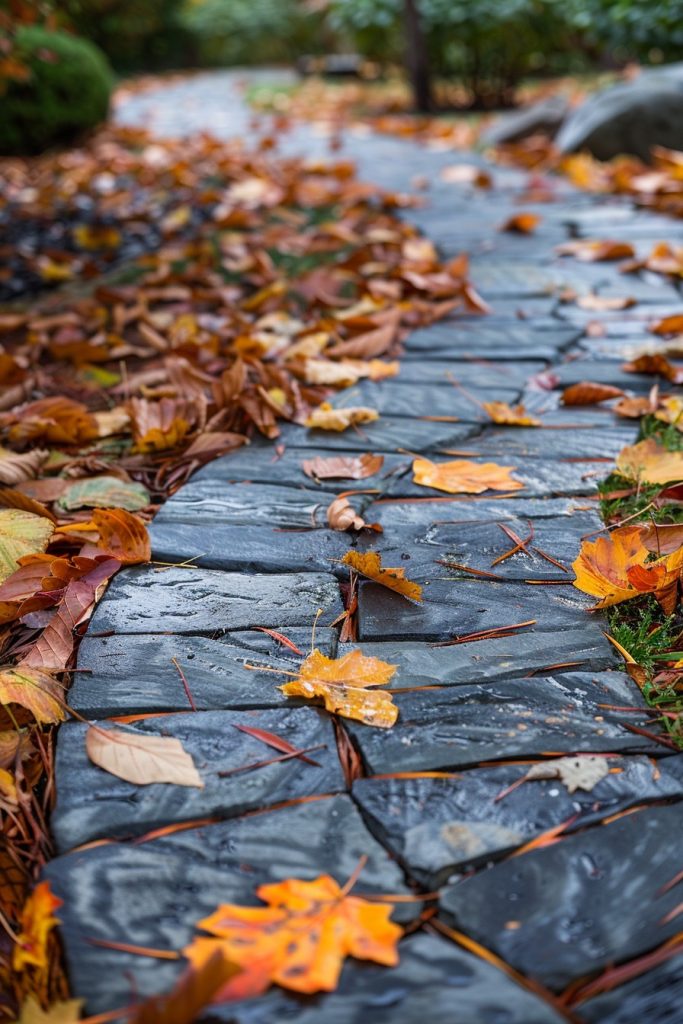 stone path with fallen leafs