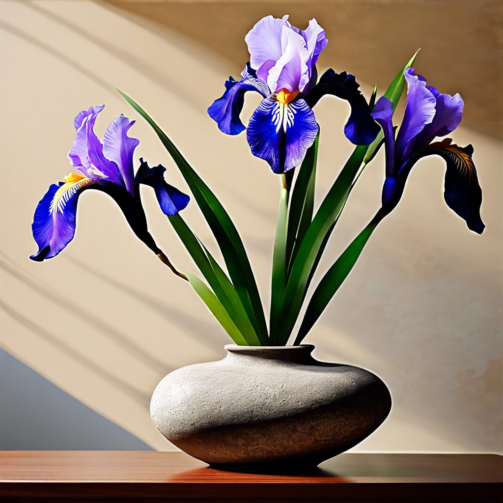 stone vase with iris