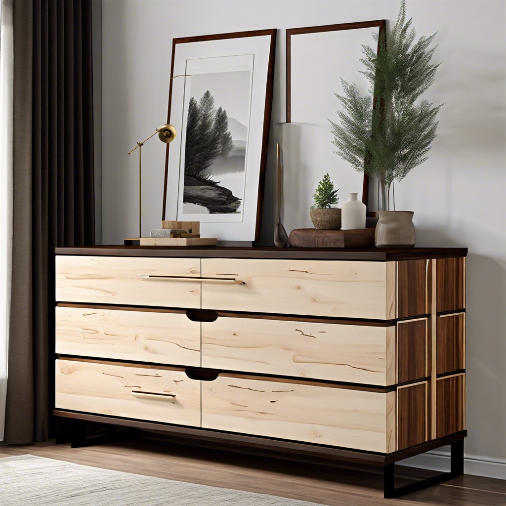 two tone birch and walnut dresser