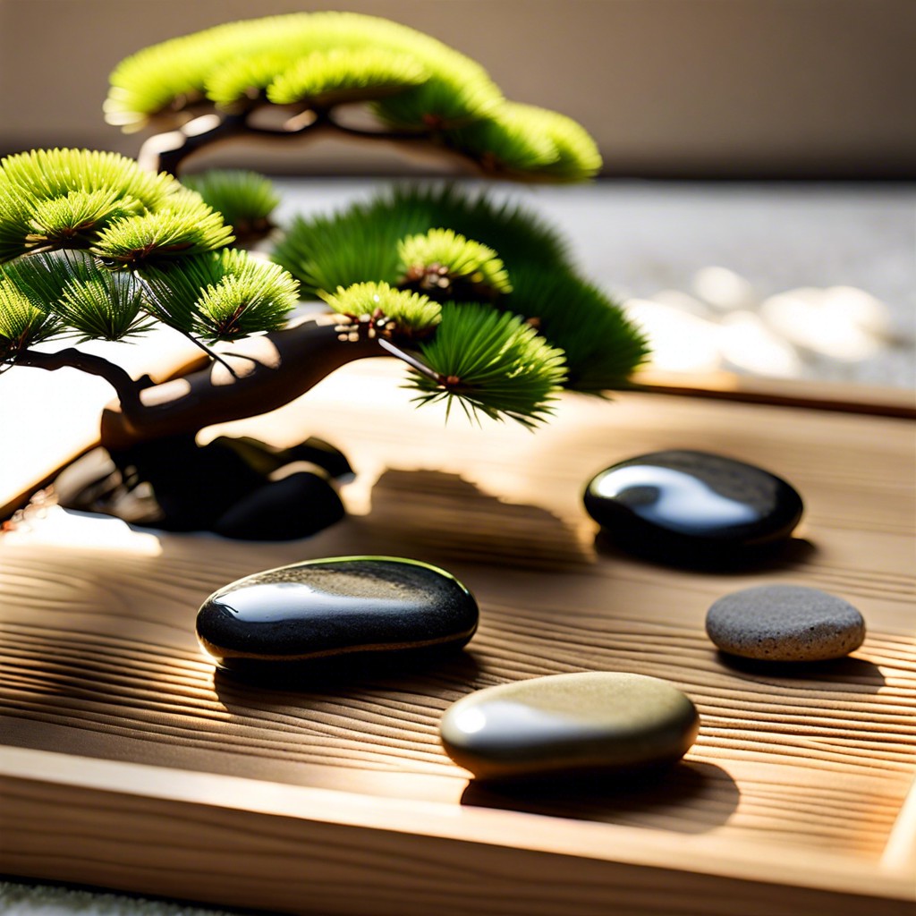 zen garden stones with characters