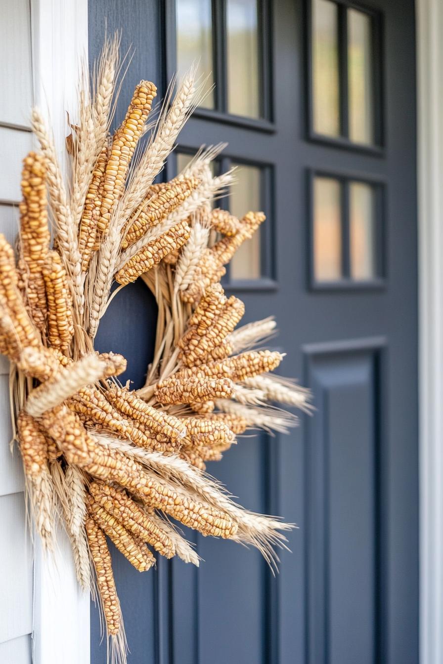 DIY fall wreath decor with dried corn and wheat 1