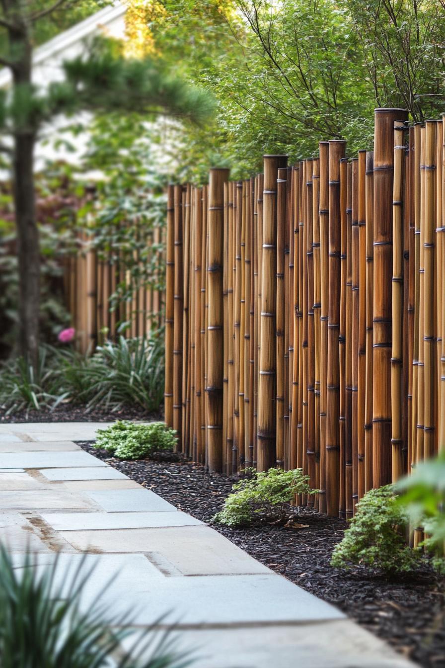 bamboo and wood section privacy fence cozy modern backyard 1