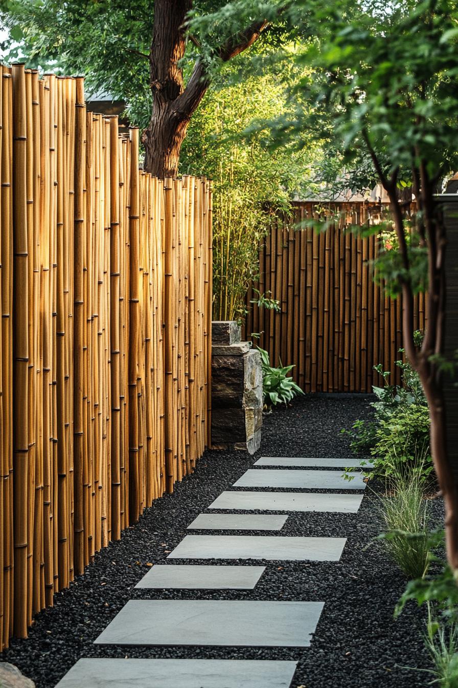 bamboo and wood section privacy fence cozy modern backyard