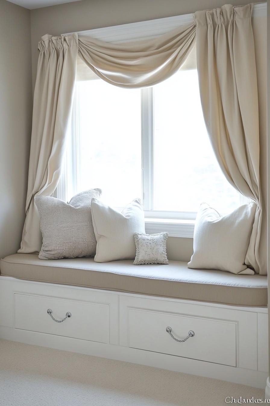 chic bedroom window seat with drawers 1