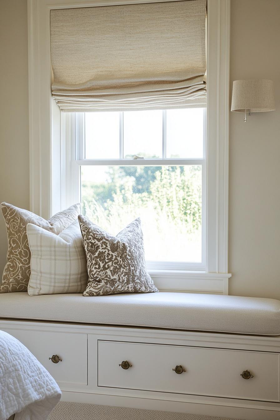 chic bedroom window seat with drawers 3