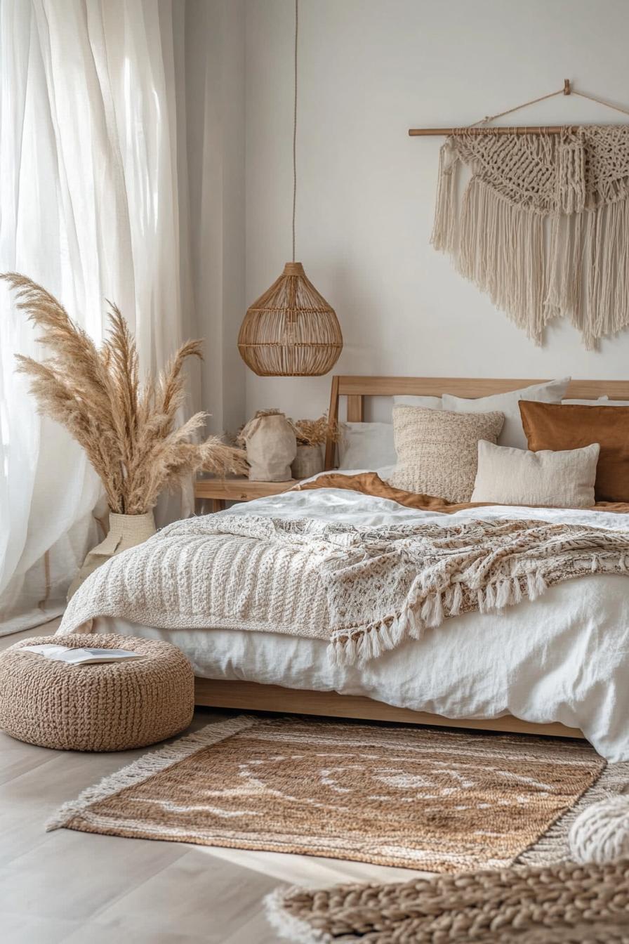 modern boho bedroom interior in earthy tones 1