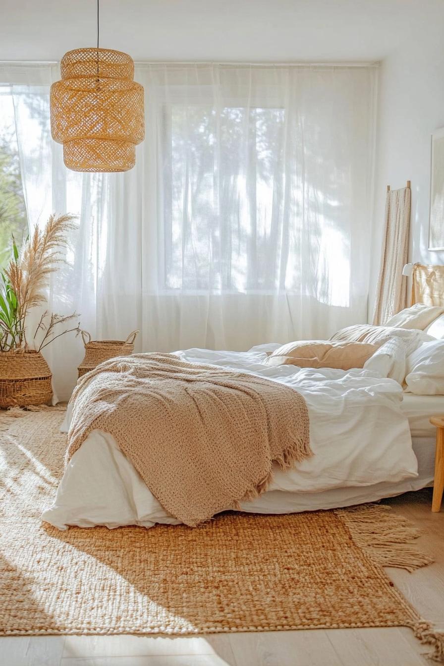 modern boho bedroom interior in earthy tones 2