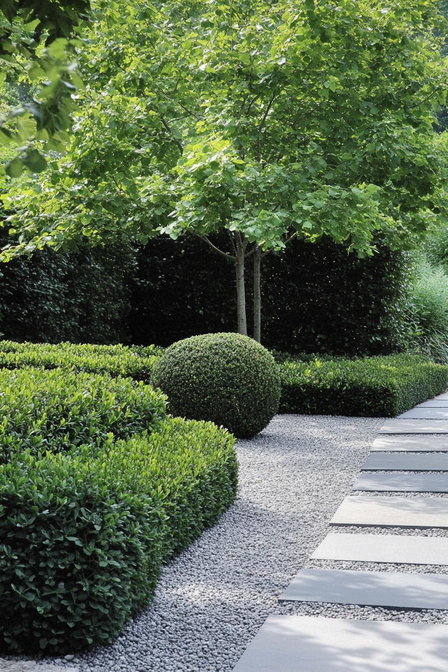 modern garden landscape with mixed evergreen hedges 2