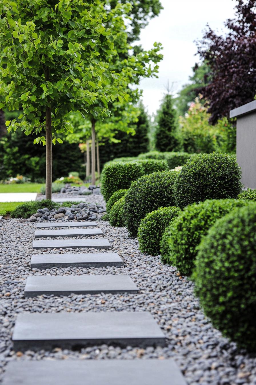 modern garden landscape with mixed evergreen hedges 3