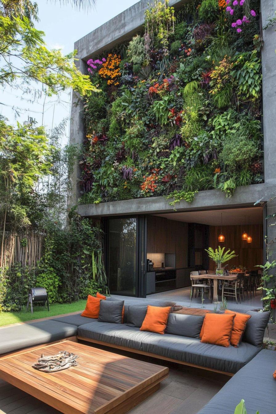 modern homse outdoor space with vertical garden wall 2