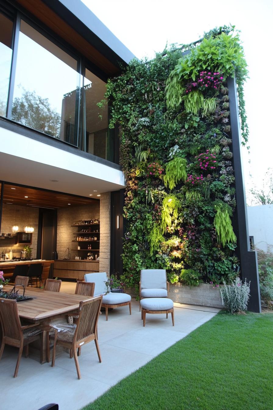 modern homse outdoor space with vertical garden wall