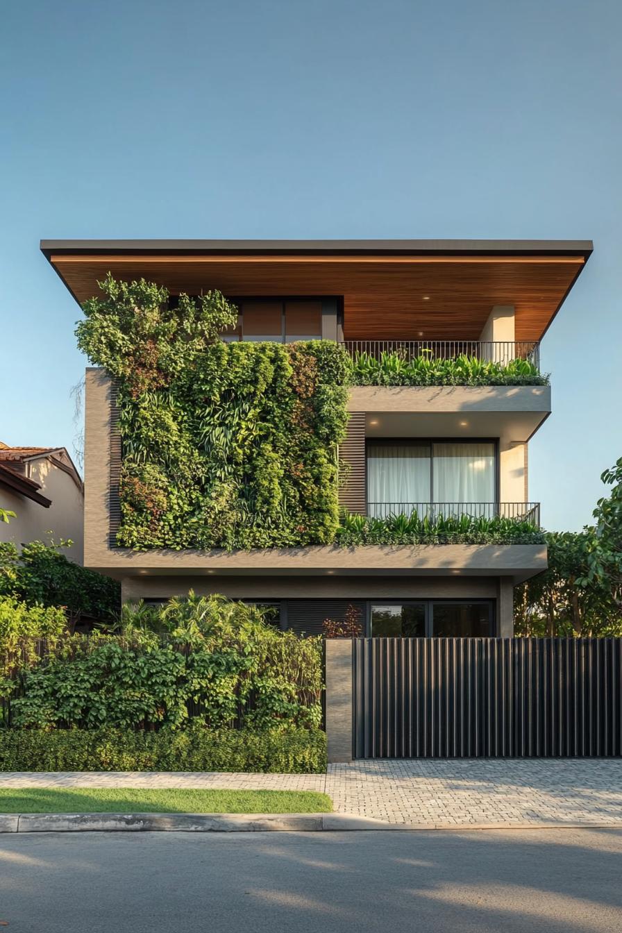 modern house front fence vertical garden wide view 1