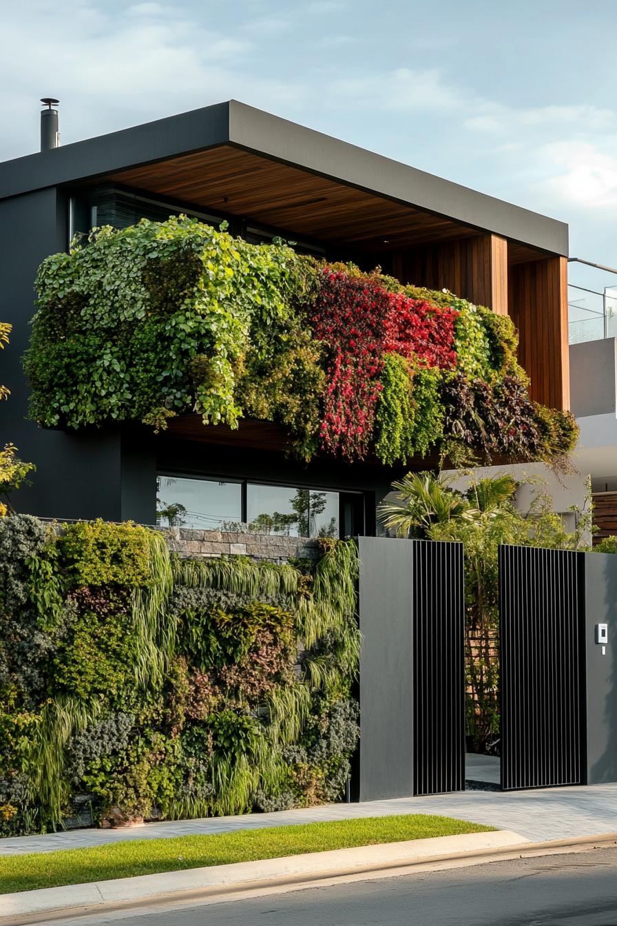 modern house front fence vertical garden wide view 2