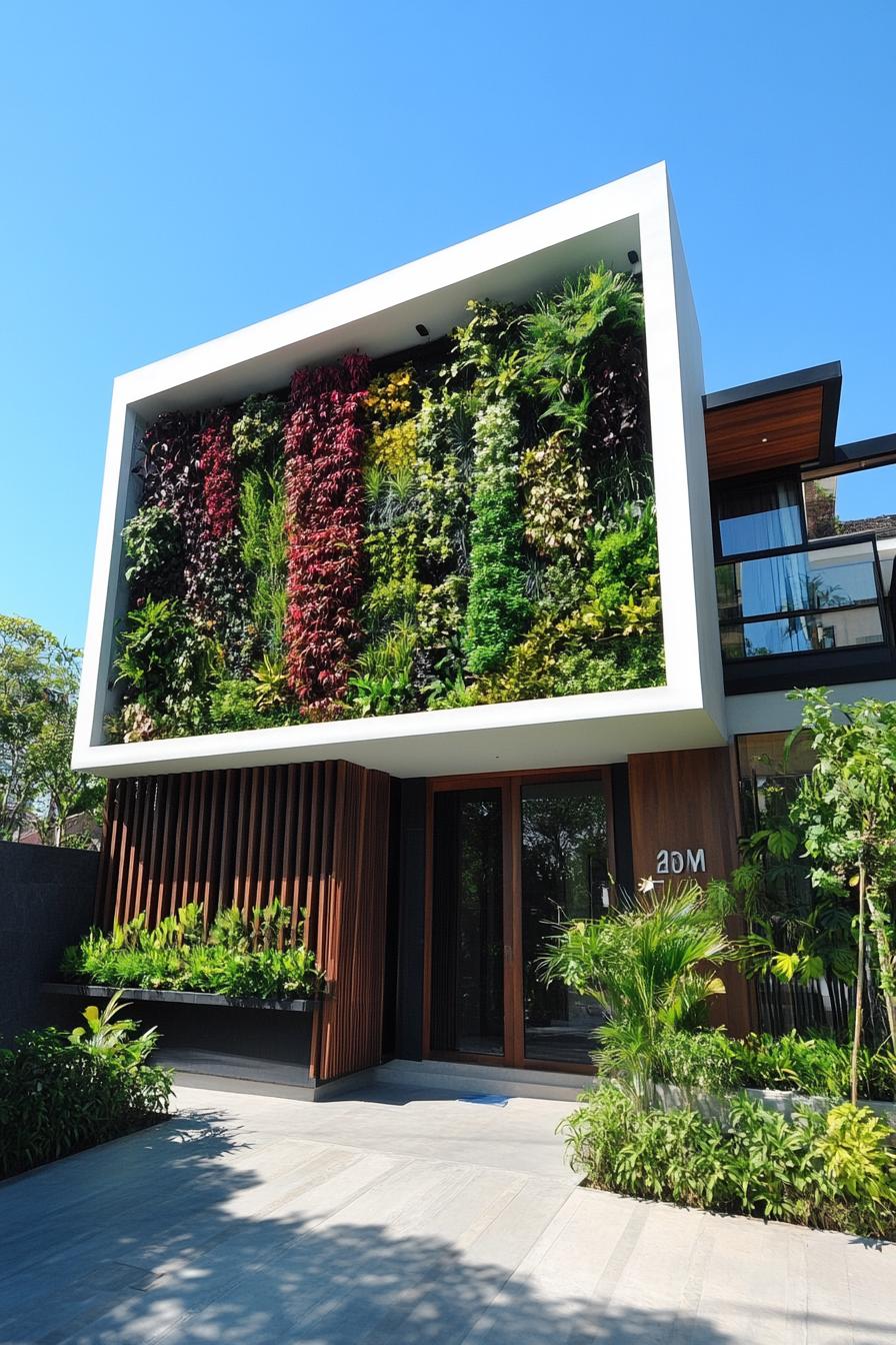 modern house front fence vertical garden wide view 3