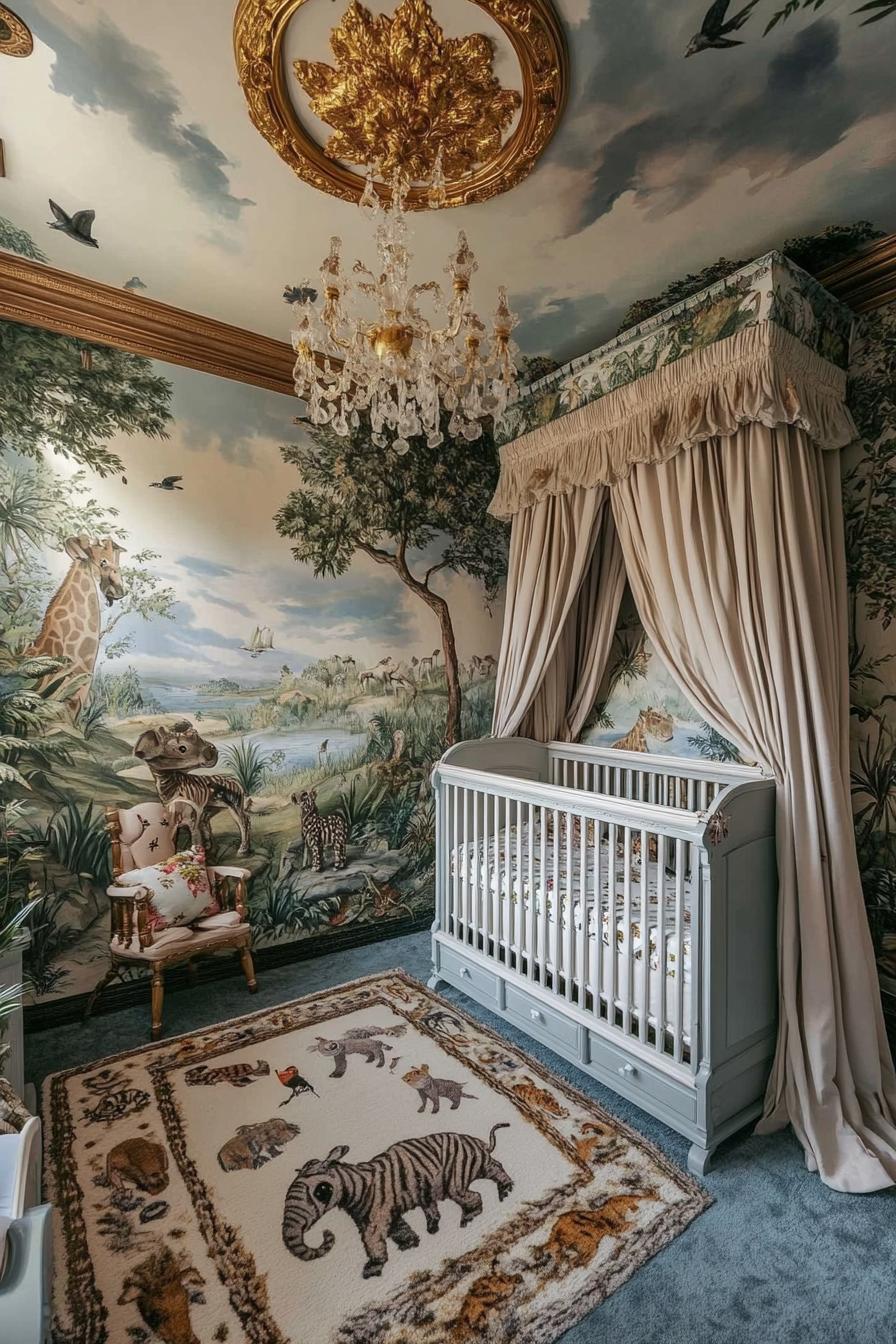 stunningly unique detailed nursery interior in jugle safari theme