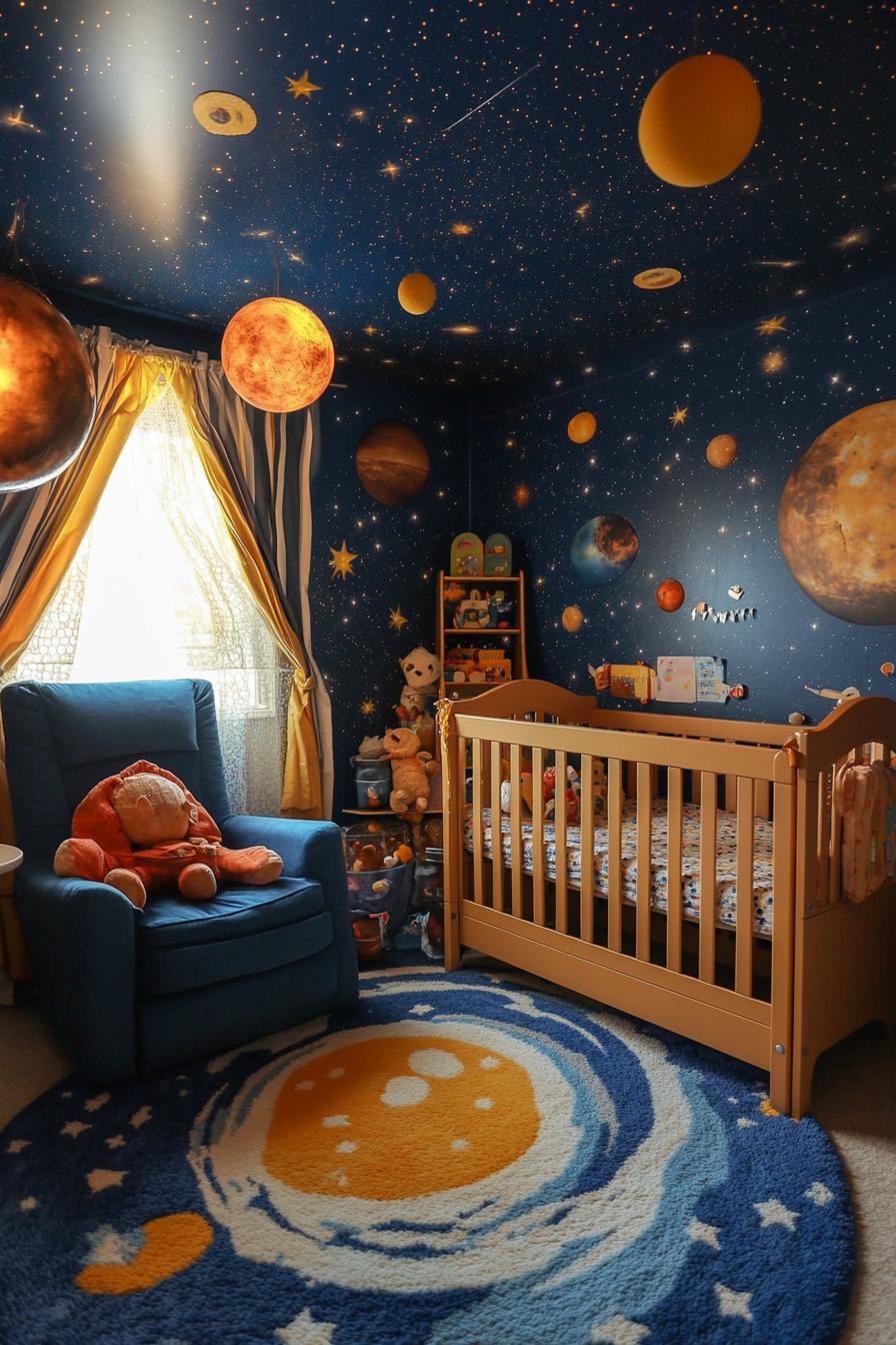 stunningly unique detailed nursery interior in outer space galaxy theme 1