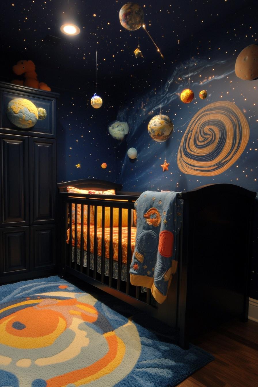 stunningly unique detailed nursery interior in outer space galaxy theme 2