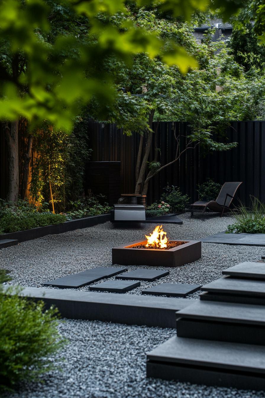 modern backyard with japanese firepit in a zend garden 1