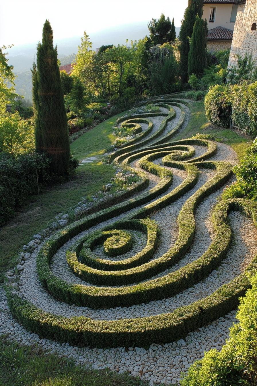 modern garden landscape evergreen spiral design