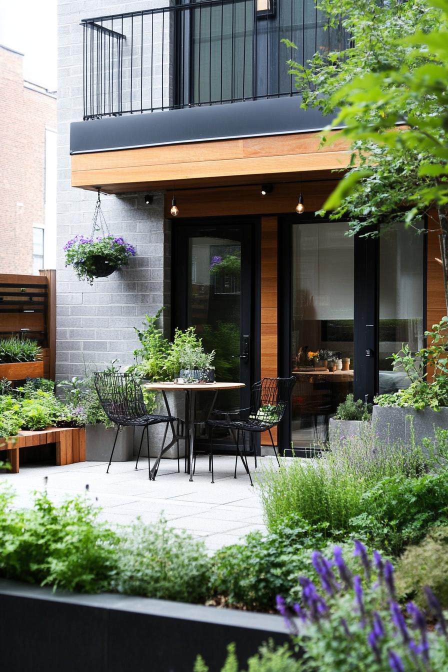 modern house outdoor space with mini herb garden and bistro set seating 3